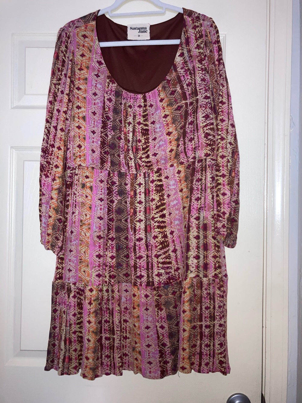 Savanna Jane Pink and Brown Patterned Midi Dress